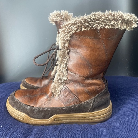 Ecco Women’s EU37 Brown Leather Winter Boots Faux Fur Lined Waterproof Lace Up - Picture 1 of 7